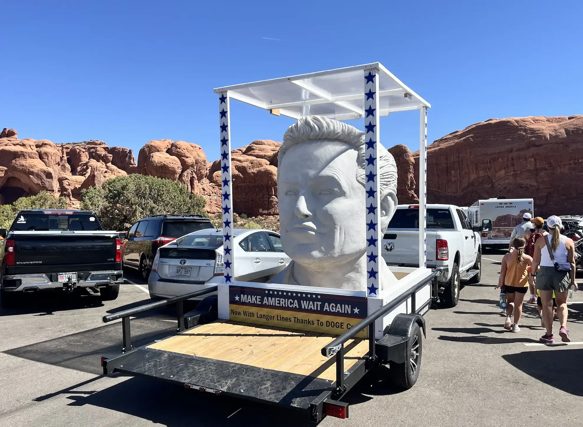 Someone Made a Giant Elon Musk Head and Drove It Around Arches National Park